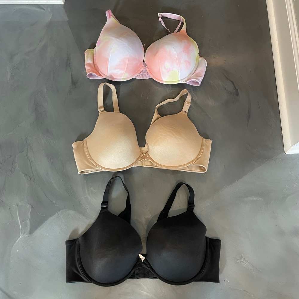 Cacique Lane Bryant 46DD Full Coverage Underwire Bra Lot of 3 Black Nude Tie-Dye